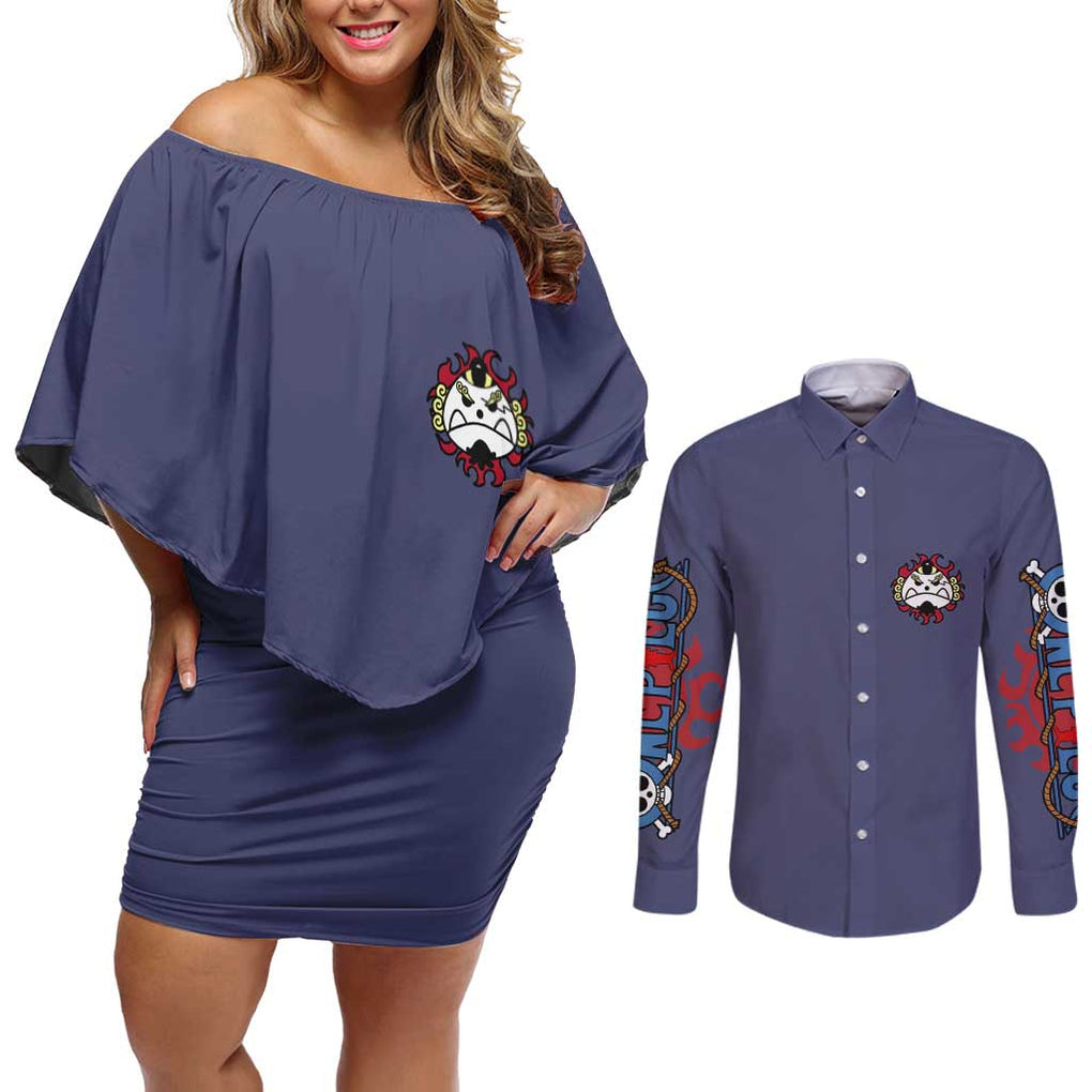 Jinbei One Piece Couples Matching Off Shoulder Short Dress and Long Sleeve Button Shirt Anime Style