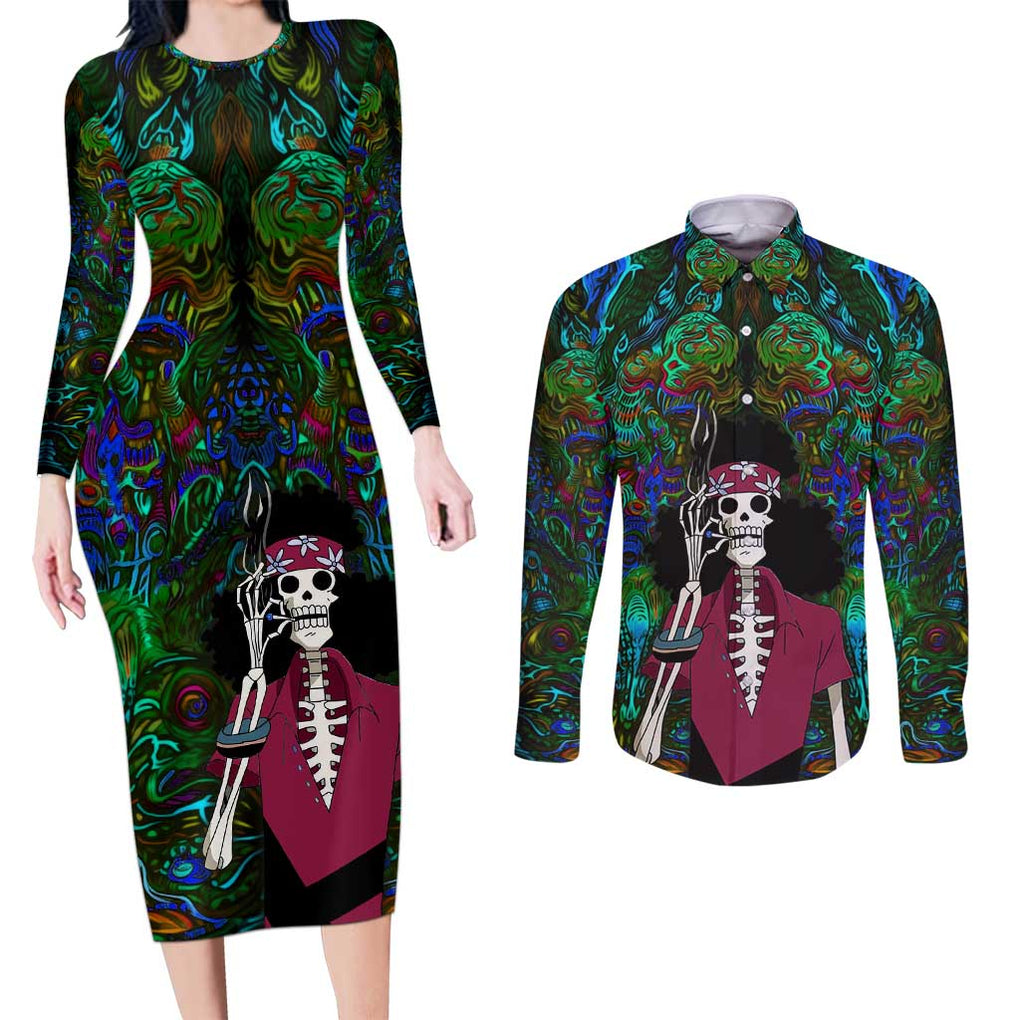 Hippie Trip Brook One Piece Couples Matching Long Sleeve Bodycon Dress and Long Sleeve Button Shirt Anime Mix Trippy Style