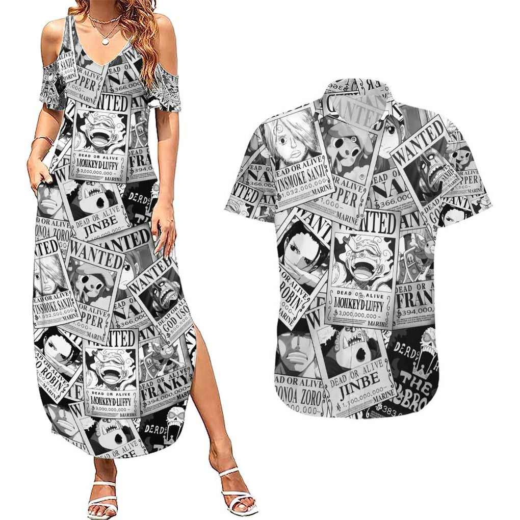 Straw Hat Wanted Pattern One Piece Couples Matching Summer Maxi Dress and Hawaiian Shirt Anime Mix Manga Style