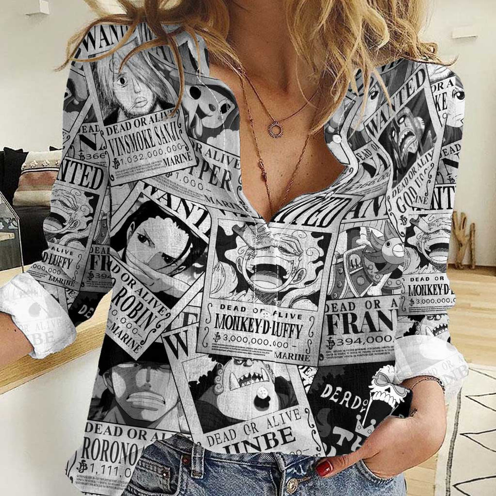 Straw Hat Wanted Pattern One Piece Women Casual Shirt Anime Mix Manga Style