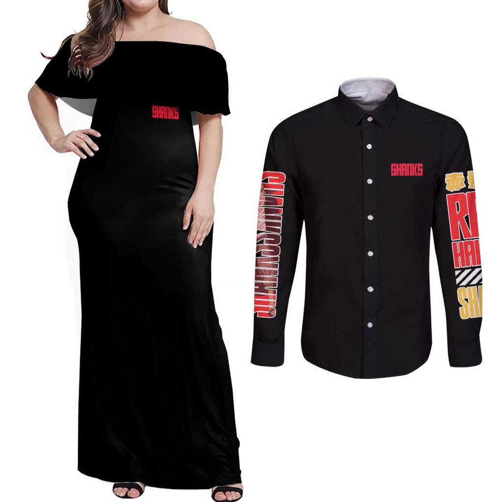 Shanks V2 One Piece Couples Matching Off Shoulder Maxi Dress and Long Sleeve Button Shirt Anime Style