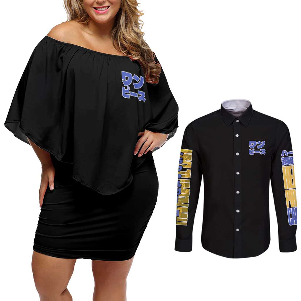 Trafalgar D. Law V3 One Piece Couples Matching Off Shoulder Short Dress and Long Sleeve Button Shirt Anime Style