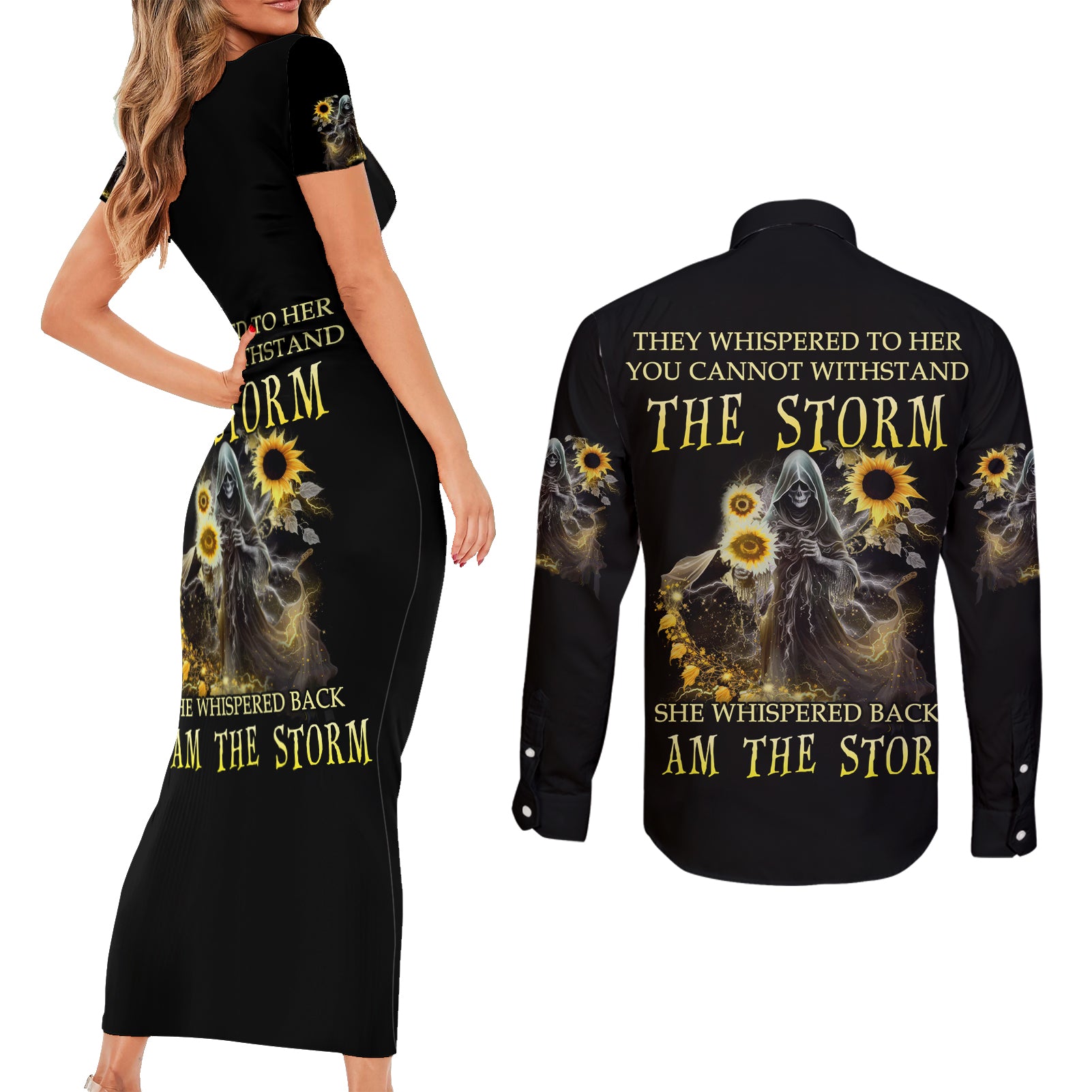 i-am-the-storm-reaper-sunflower-roses-wings-couples-matching-short-sleeve-bodycon-dress-and-long-sleeve-button-shirt