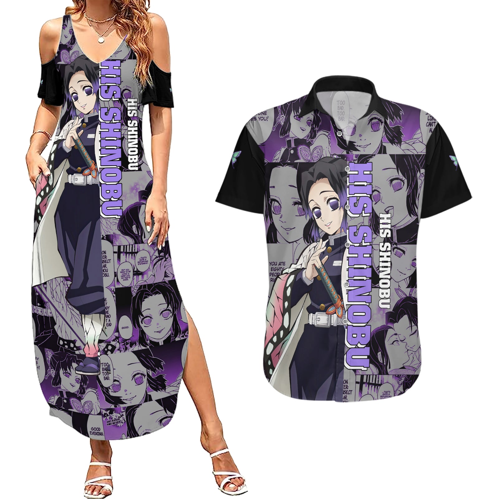 His Shinobu Couples Matching Summer Maxi Dress and Hawaiian Shirt Personalized Valentine's