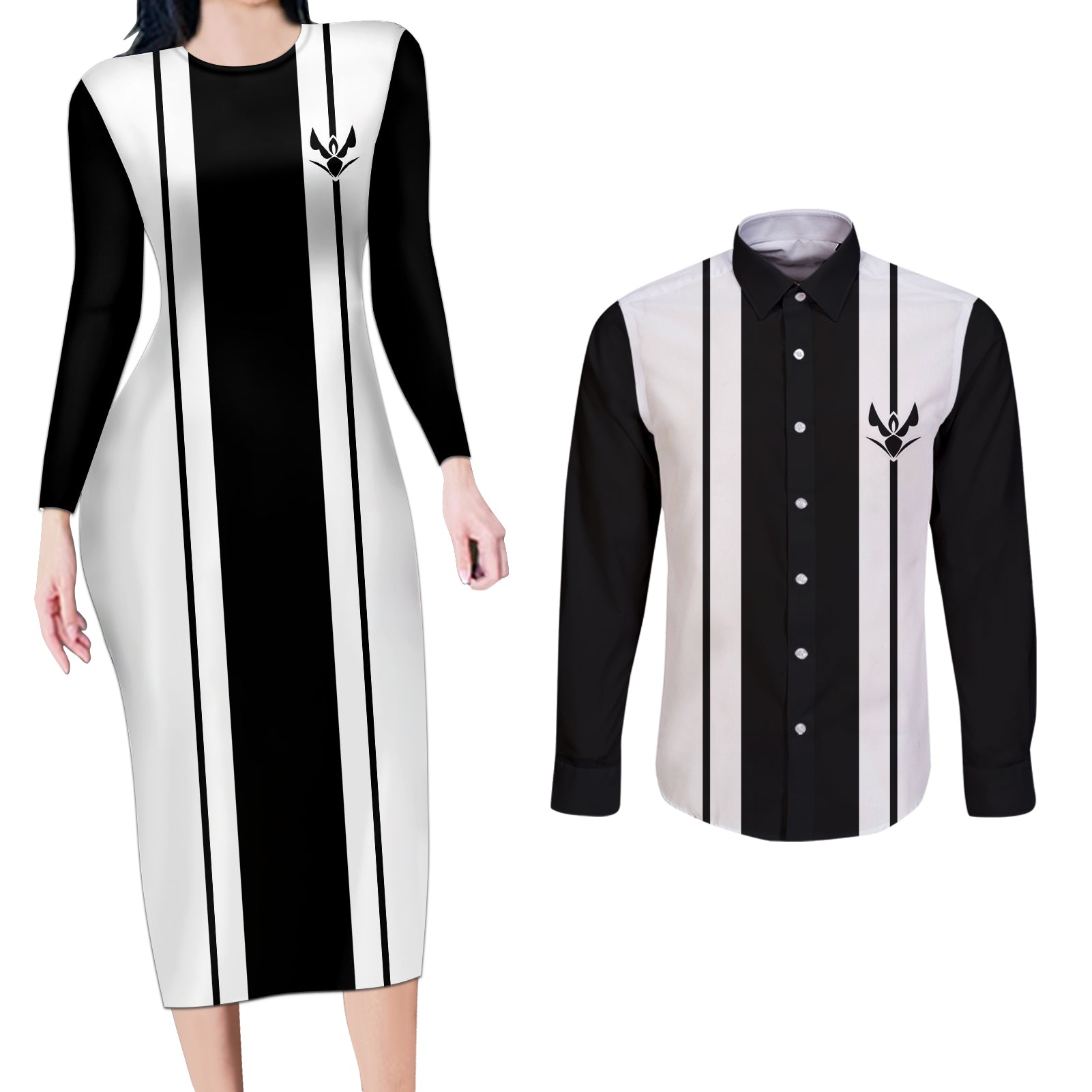 Seventh Division Gotei 13 Couples Matching Long Sleeve Bodycon Dress and Long Sleeve Button Shirt Bleach Anime Style