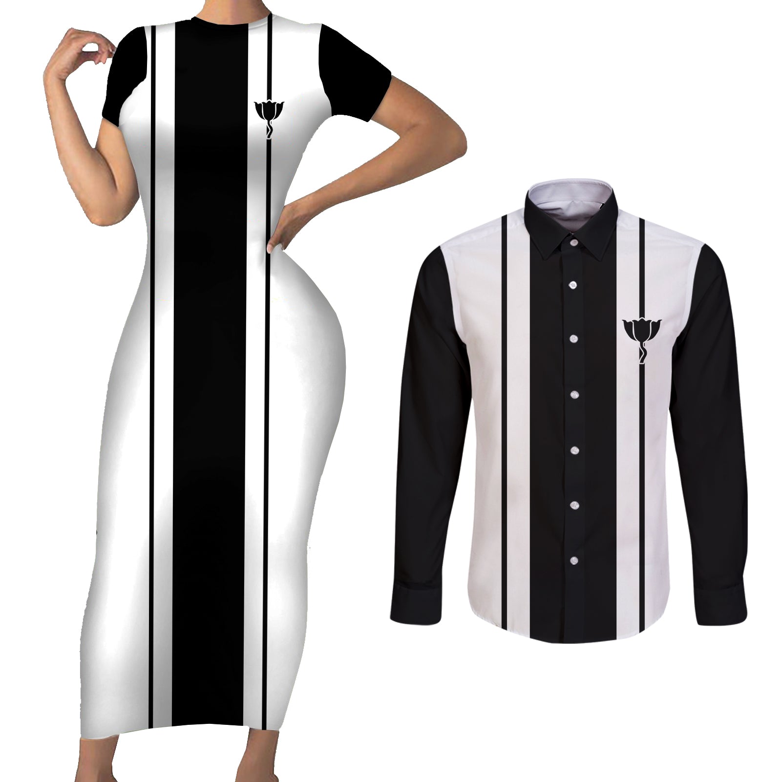 Nineth Division Gotei 13 Couples Matching Short Sleeve Bodycon Dress and Long Sleeve Button Shirt Bleach Anime Style