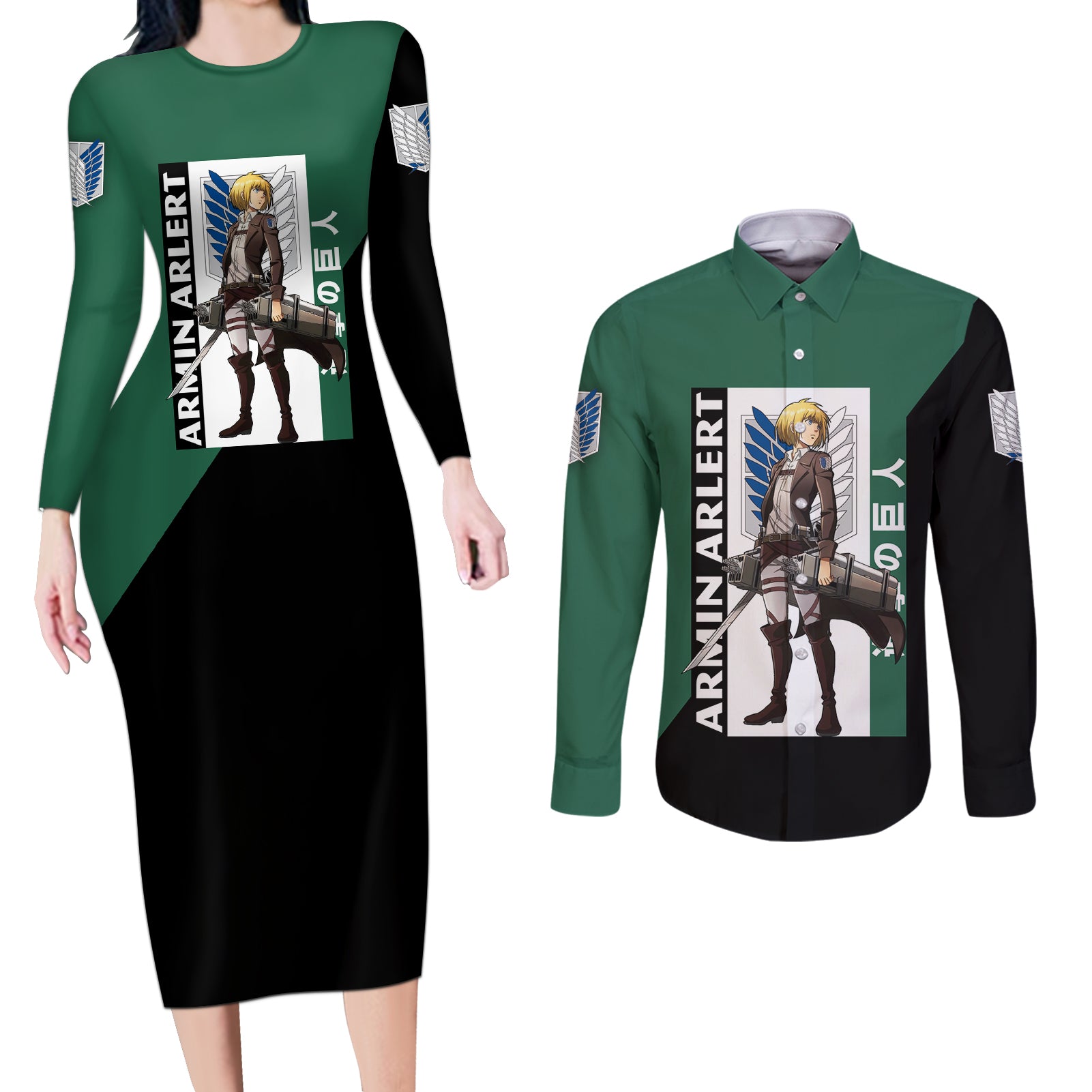 Armin Arlert Couples Matching Long Sleeve Bodycon Dress and Long Sleeve Button Shirt Attack On Titan Anime Style