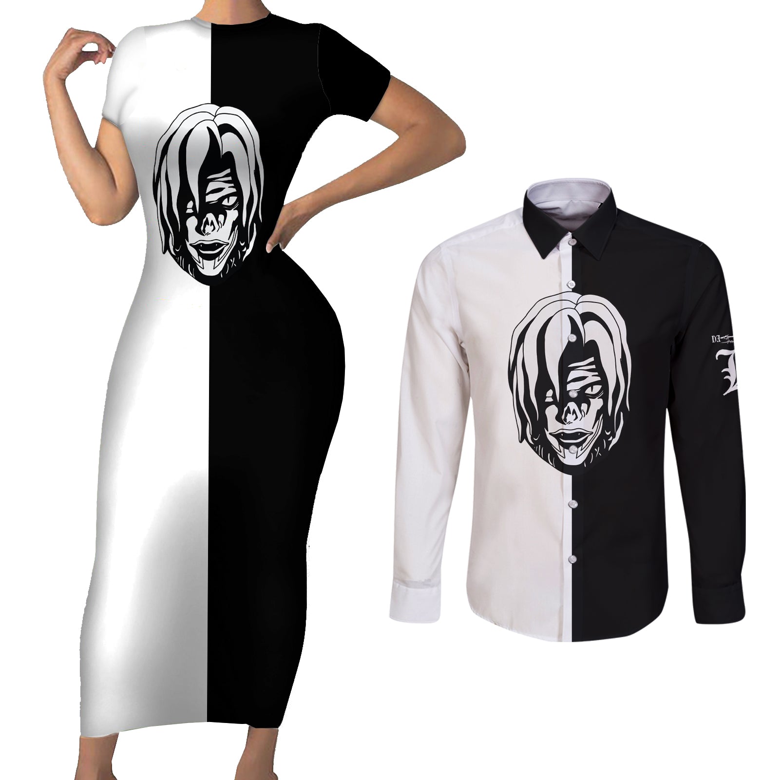 Rem Couples Matching Short Sleeve Bodycon Dress and Long Sleeve Button Shirt Death Note Anime Style