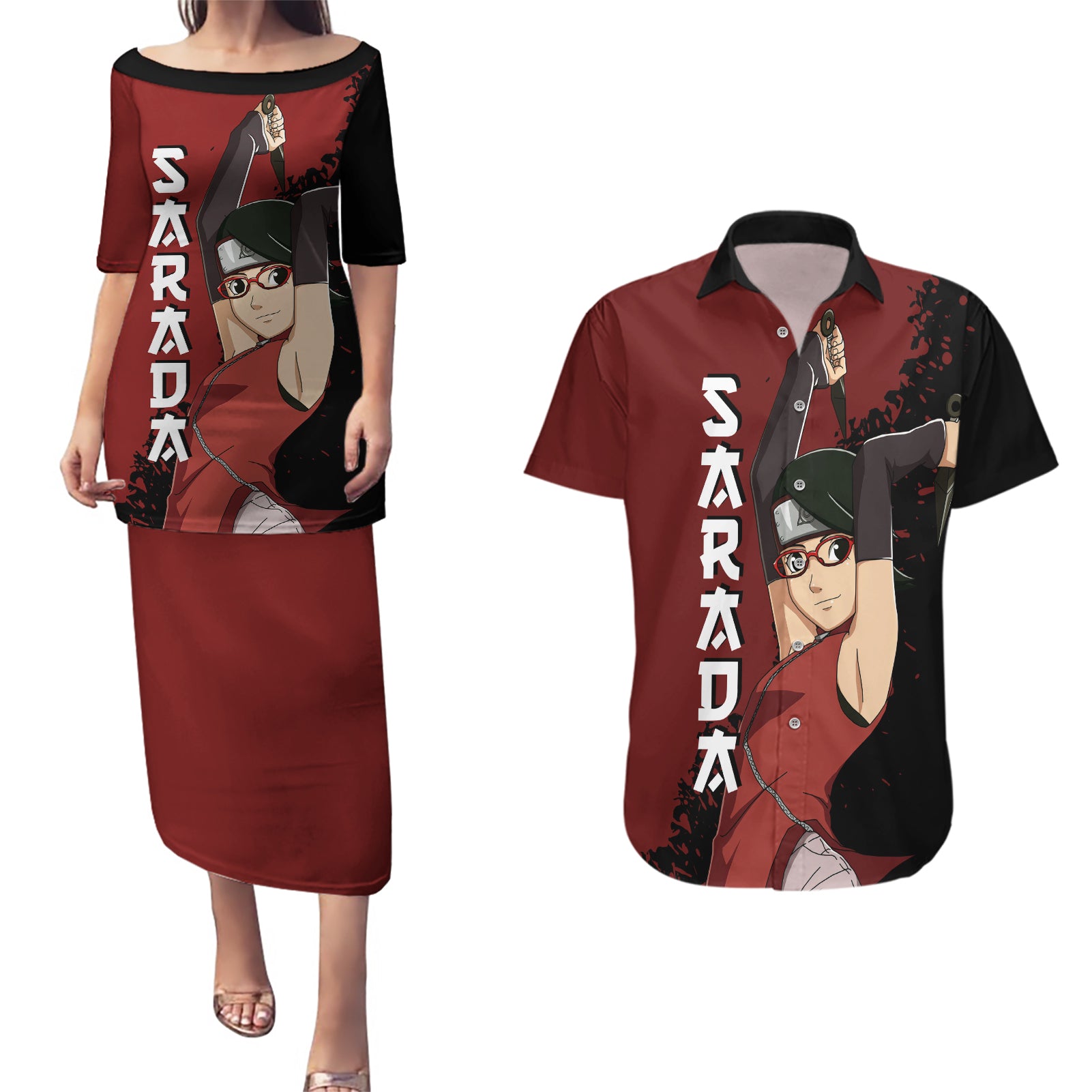 Sarada Uchiha Couples Matching Puletasi and Hawaiian Shirt Boruto