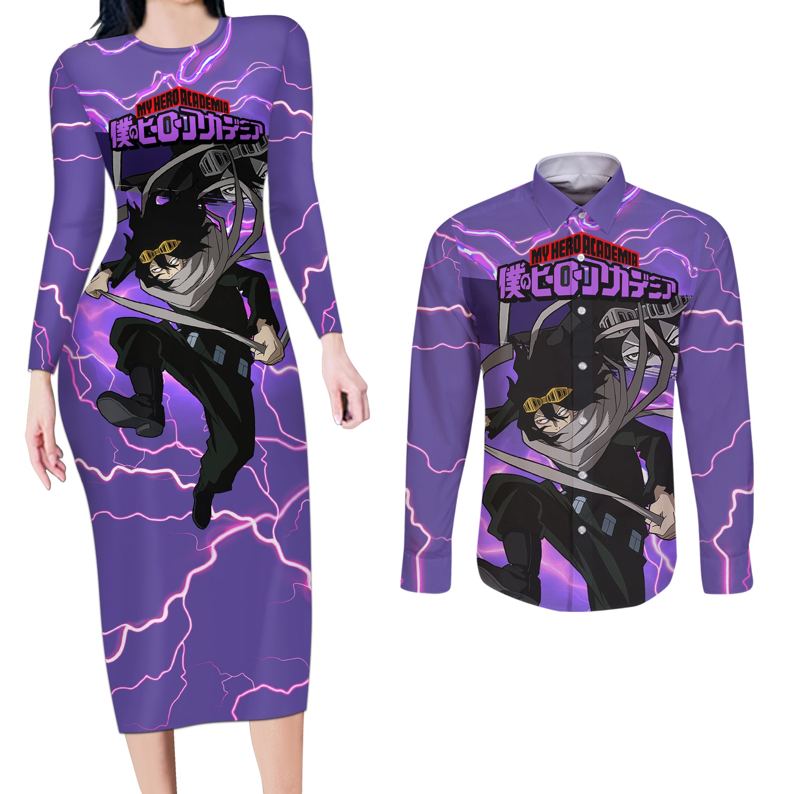 Shouta Aizawa - My Hero  Academia Couples Matching Long Sleeve Bodycon Dress and Long Sleeve Button Shirt Anime Style