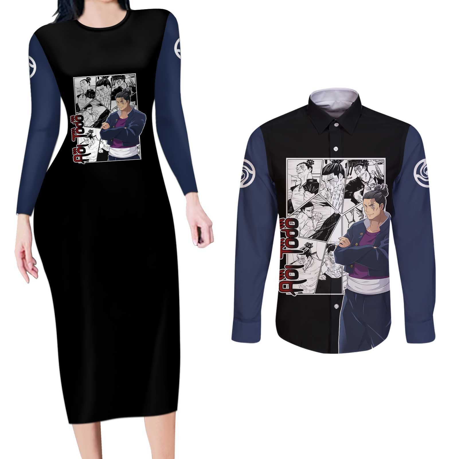 Aoi Todo - Jujutsu Kaisen Couples Matching Long Sleeve Bodycon Dress and Long Sleeve Button Shirt Anime Mix Manga Style