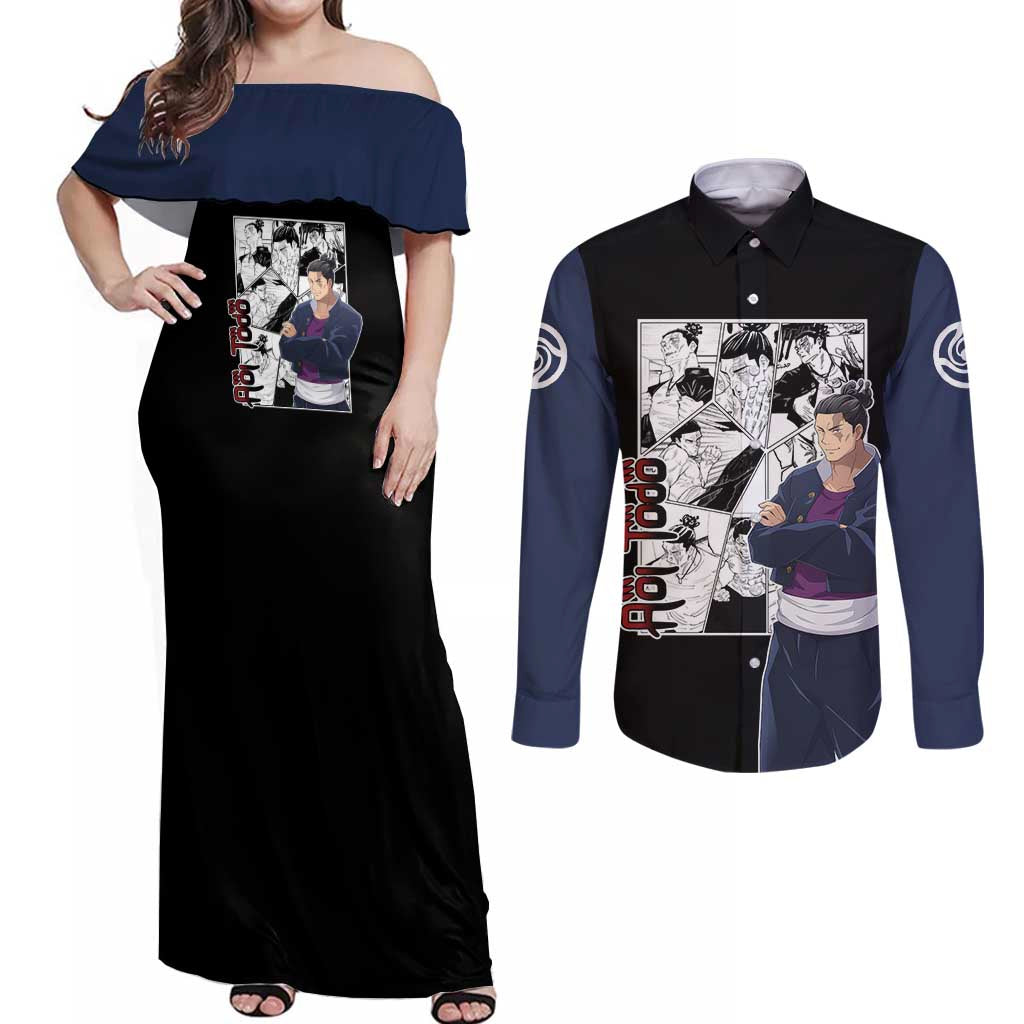 Aoi Todo - Jujutsu Kaisen Couples Matching Off Shoulder Maxi Dress and Long Sleeve Button Shirt Anime Mix Manga Style