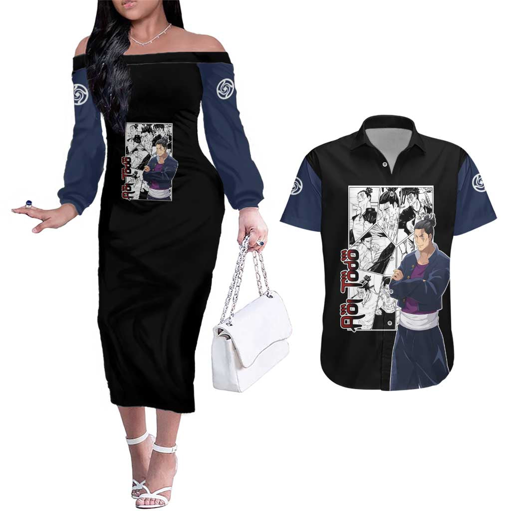 Aoi Todo - Jujutsu Kaisen Couples Matching Off The Shoulder Long Sleeve Dress and Hawaiian Shirt Anime Mix Manga Style