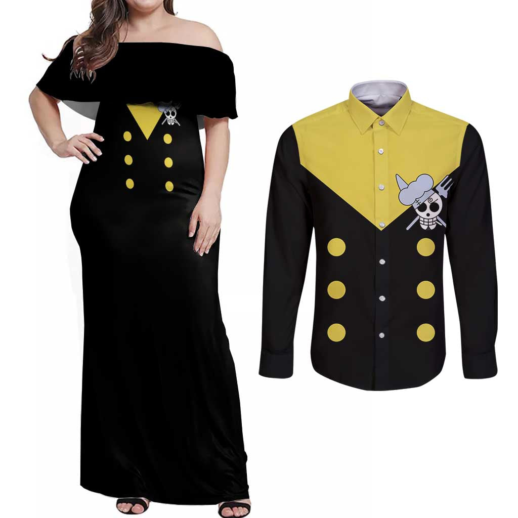 Vinsmoke - Sanji - One Piece Couples Matching Off Shoulder Maxi Dress and Long Sleeve Button Shirt Anime Uniform Style