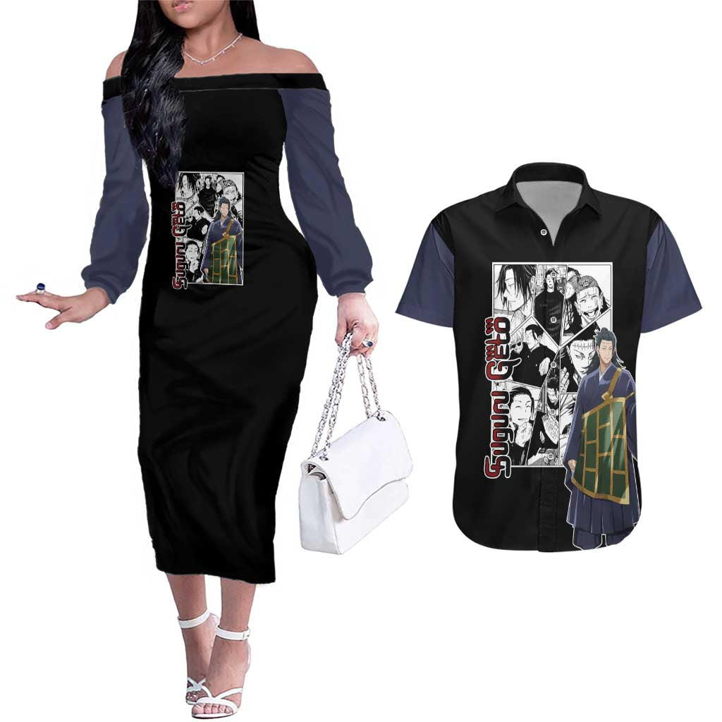 Suguru Geto - Jujutsu Kaisen Couples Matching Off The Shoulder Long Sleeve Dress and Hawaiian Shirt Anime Mix Manga Style