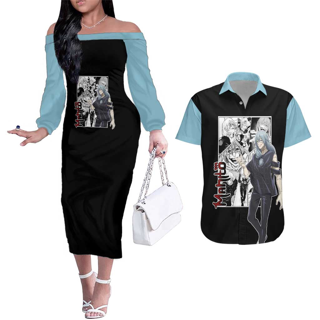 Mahito - Jujutsu Kaisen Couples Matching Off The Shoulder Long Sleeve Dress and Hawaiian Shirt Anime Mix Manga Style