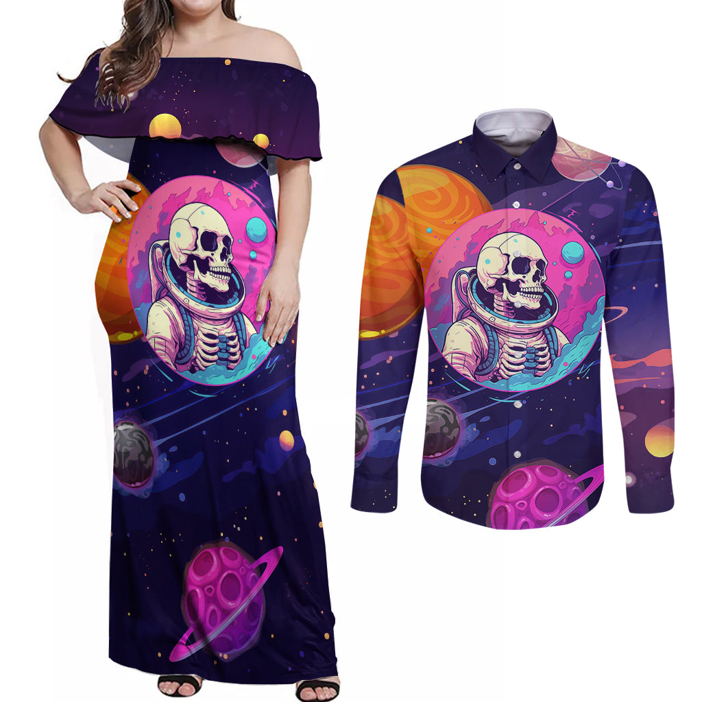 skull-couples-matching-off-shoulder-maxi-dress-and-long-sleeve-button-shirts-i-love-you-in-every-universe-cosmic-abstract-art