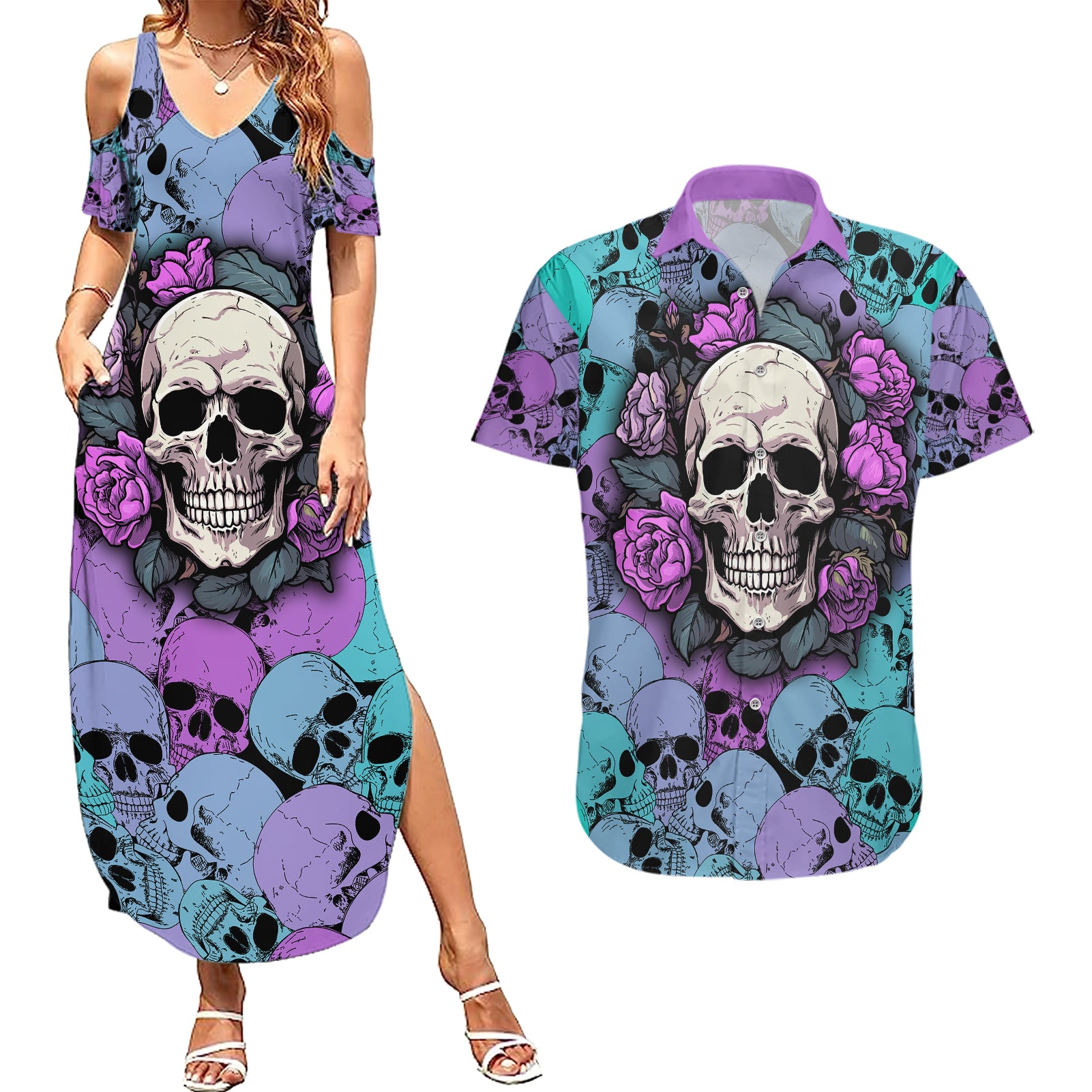 skull-pattern-couples-matching-summer-maxi-dress-and-hawaiian-shirt-your-are-not-hard-to-love