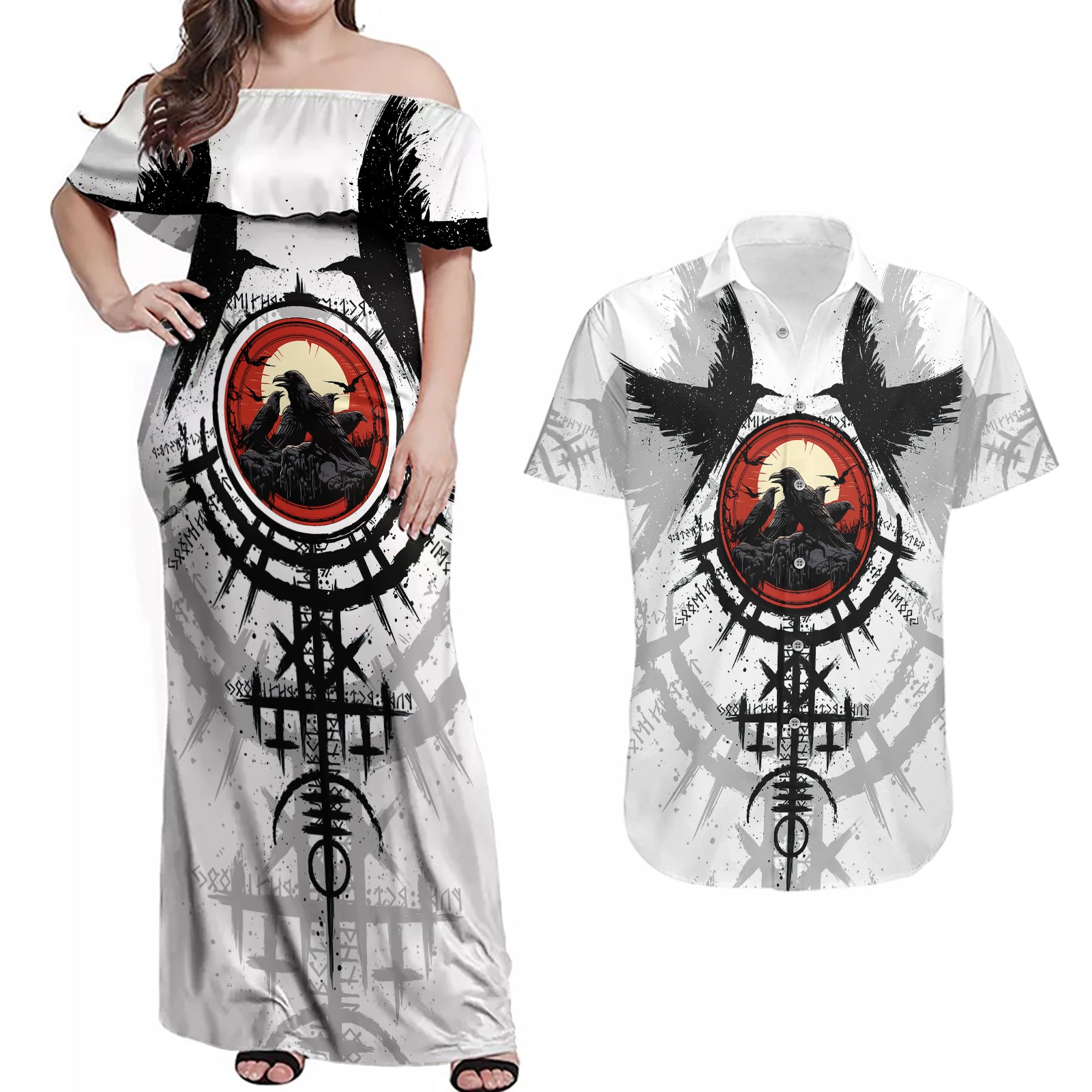 viking-ravens-couples-matching-off-shoulder-maxi-dress-and-hawaiian-shirt-cant-hide-our-warrior-pride