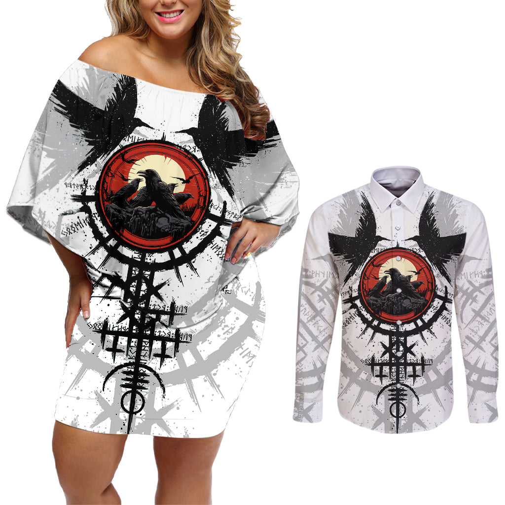 viking-ravens-couples-matching-off-shoulder-short-dress-and-long-sleeve-button-shirts-cant-hide-our-warrior-pride