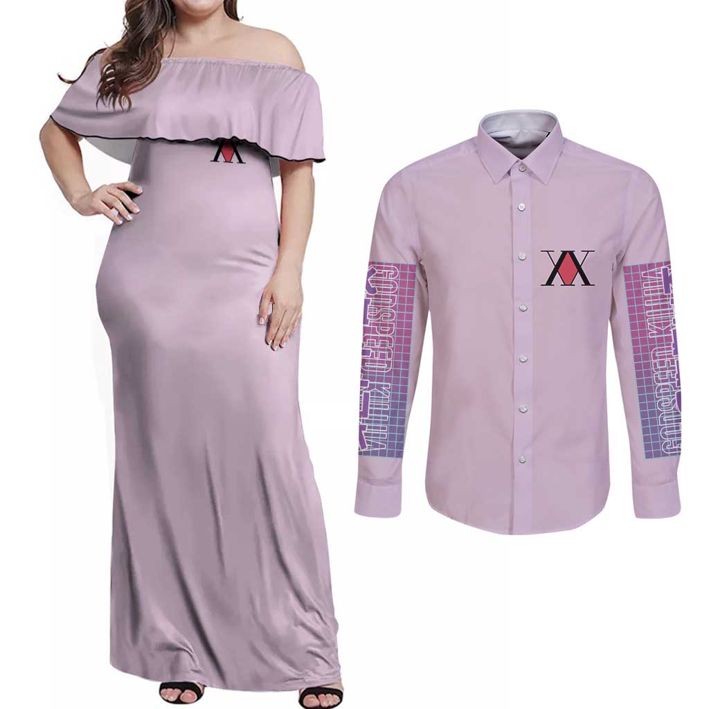 Killua Zoldyck V3 Hunter x Hunter Couples Matching Off Shoulder Maxi Dress and Long Sleeve Button Shirt Anime Style