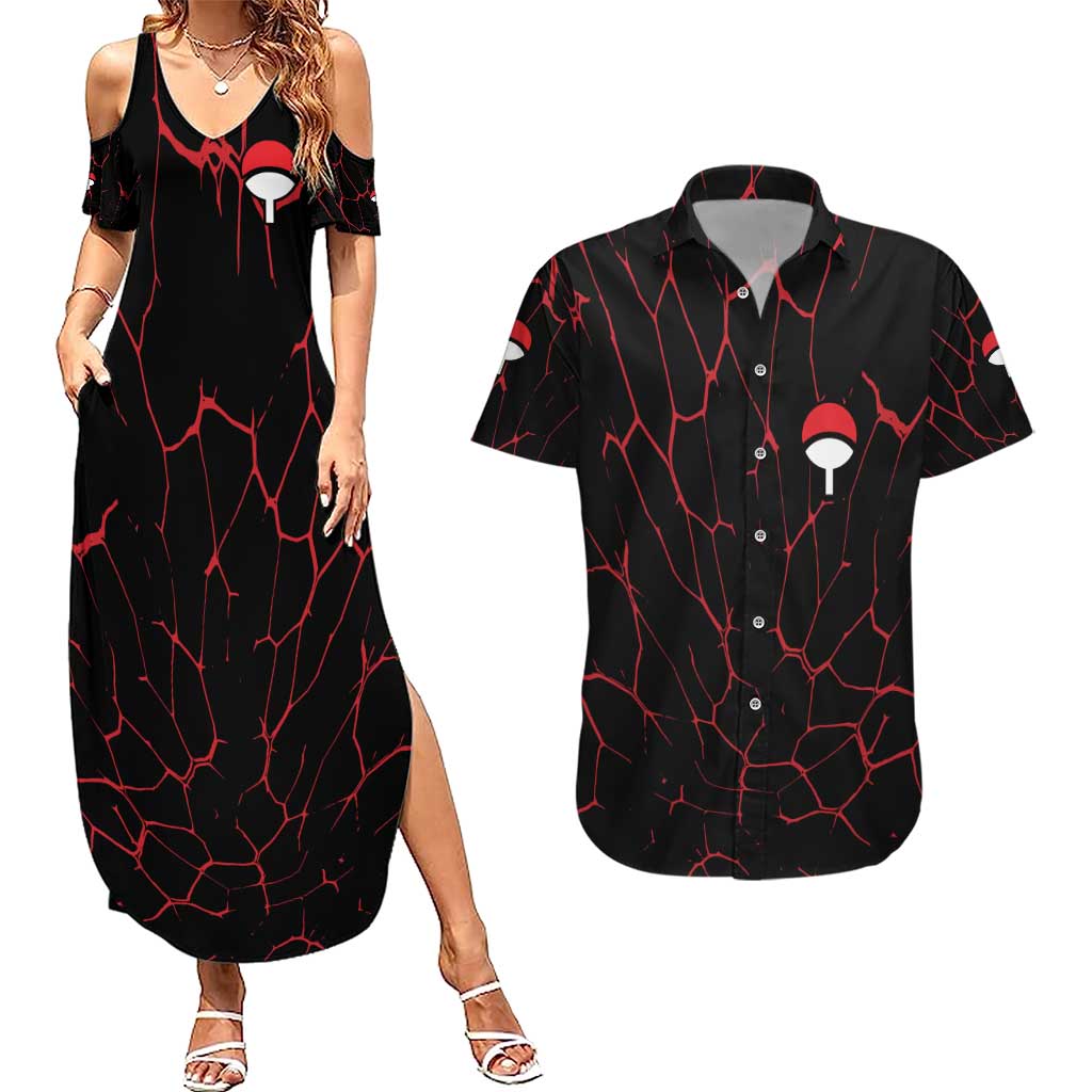 Trippy Sasuke Uchiha Naruto Couples Matching Summer Maxi Dress and Hawaiian Shirt Anime Style