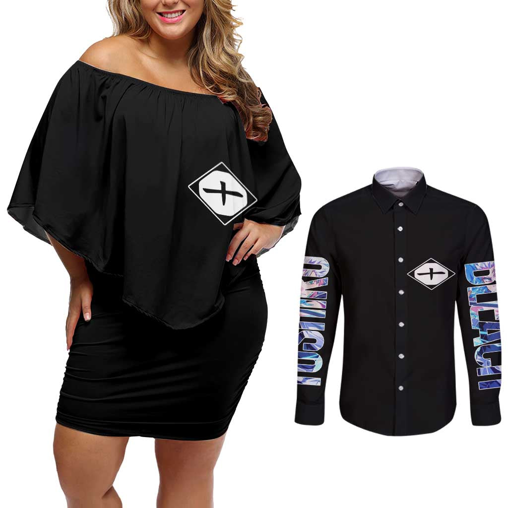 Toshiro Hitsugaya TYBWA Bleach Couples Matching Off Shoulder Short Dress and Long Sleeve Button Shirt Anime Style