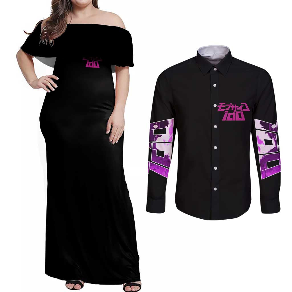 Shigeo Kageyama Mob Psycho 100 Couples Matching Off Shoulder Maxi Dress and Long Sleeve Button Shirt Anime Style