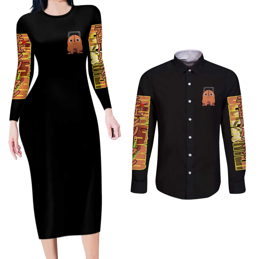 Denji Chainsaw Man Couples Matching Long Sleeve Bodycon Dress and Long Sleeve Button Shirt Anime Style