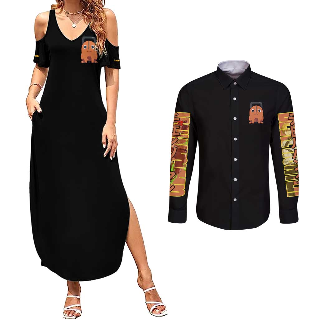 Denji Chainsaw Man Couples Matching Summer Maxi Dress and Long Sleeve Button Shirt Anime Style