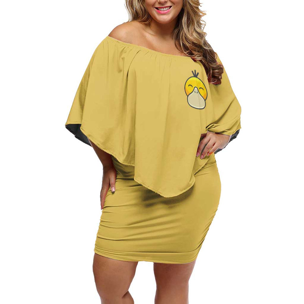 Cute Psyduck Poke Off Shoulder Short Dress Anime Style