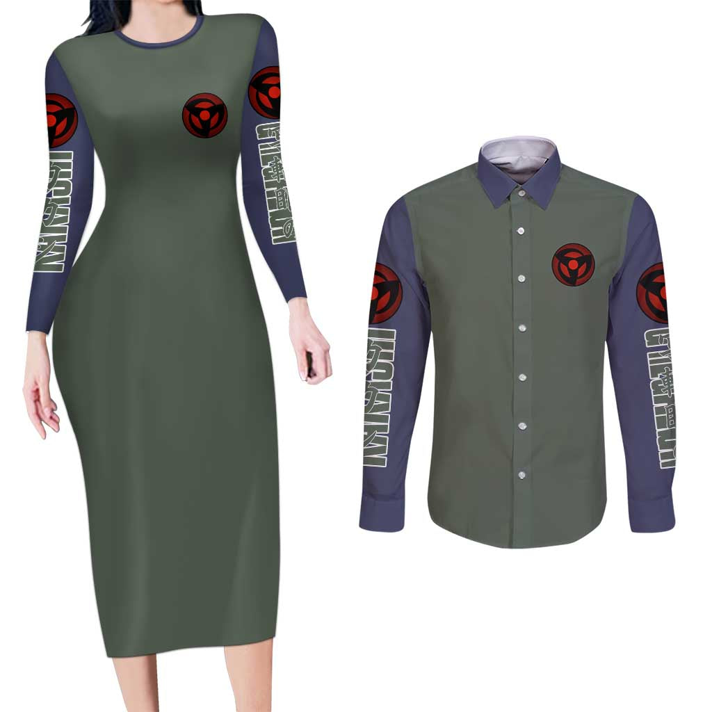 Hatake Kakashi Naruto Shippuden Couples Matching Long Sleeve Bodycon Dress and Long Sleeve Button Shirt Anime Style