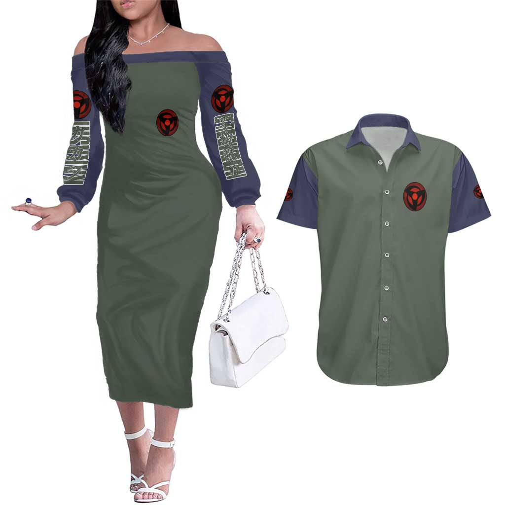 Hatake Kakashi Naruto Shippuden Couples Matching Off The Shoulder Long Sleeve Dress and Hawaiian Shirt Anime Style