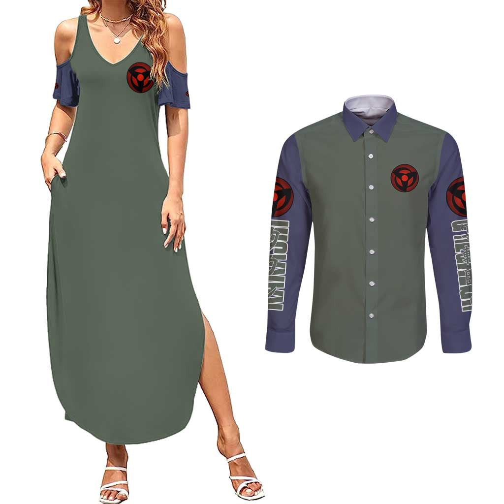 Hatake Kakashi Naruto Shippuden Couples Matching Summer Maxi Dress and Long Sleeve Button Shirt Anime Style