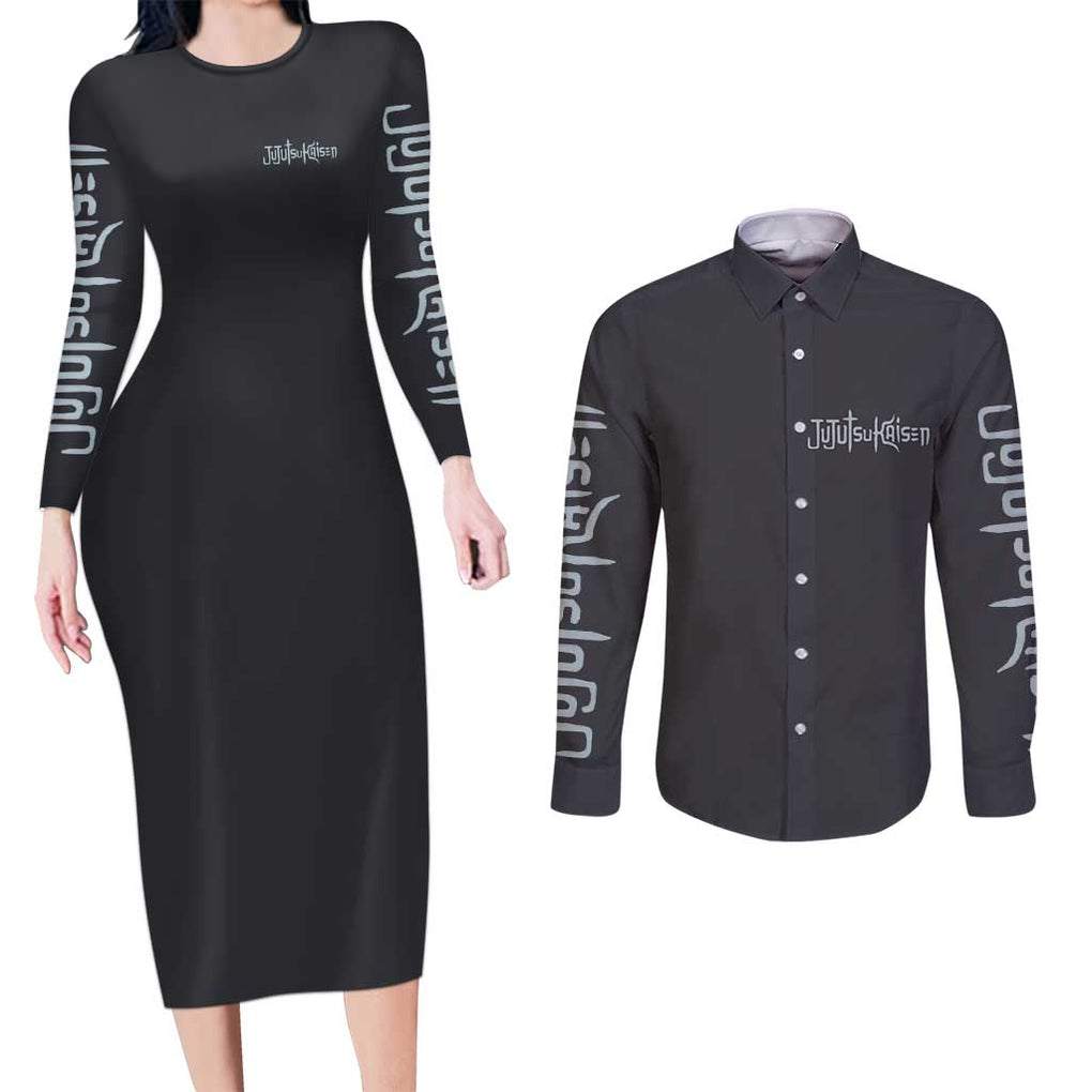 Mahito - Jujutsu Kaisen Couples Matching Long Sleeve Bodycon Dress and Long Sleeve Button Shirt Anime Style