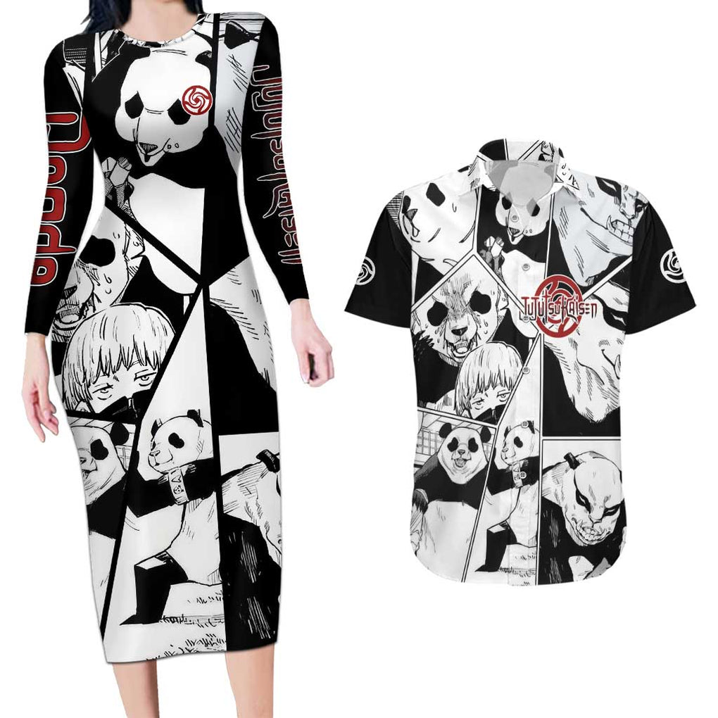 Panda Jujutsu Kaisen Couples Matching Long Sleeve Bodycon Dress and Hawaiian Shirt Japan Anime Style