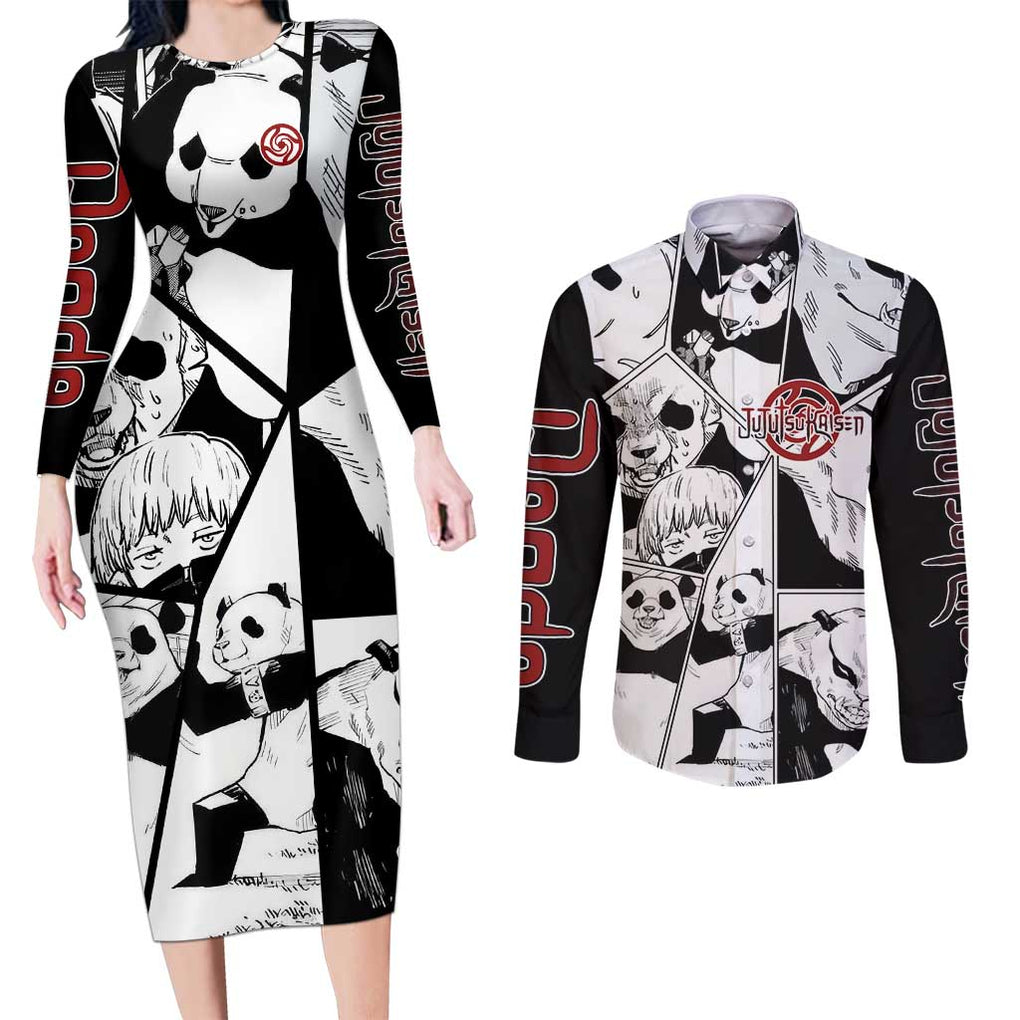 Panda Jujutsu Kaisen Couples Matching Long Sleeve Bodycon Dress and Long Sleeve Button Shirt Japan Anime Style