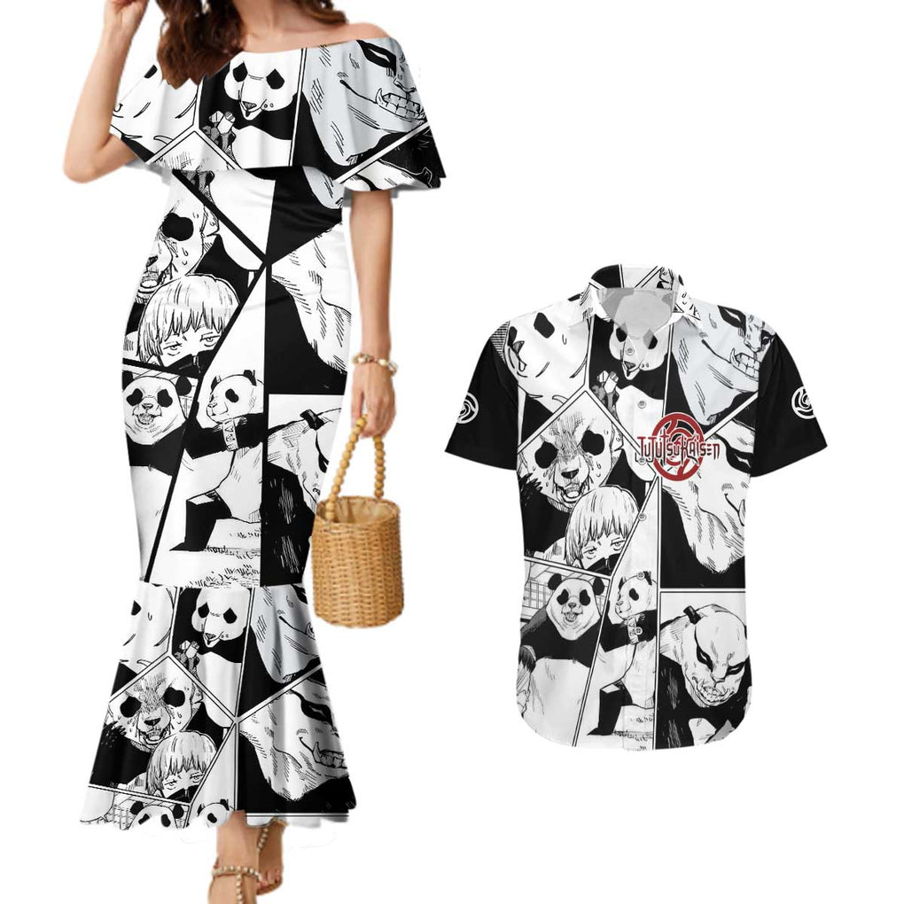 Panda Jujutsu Kaisen Couples Matching Mermaid Dress and Hawaiian Shirt Japan Anime Style