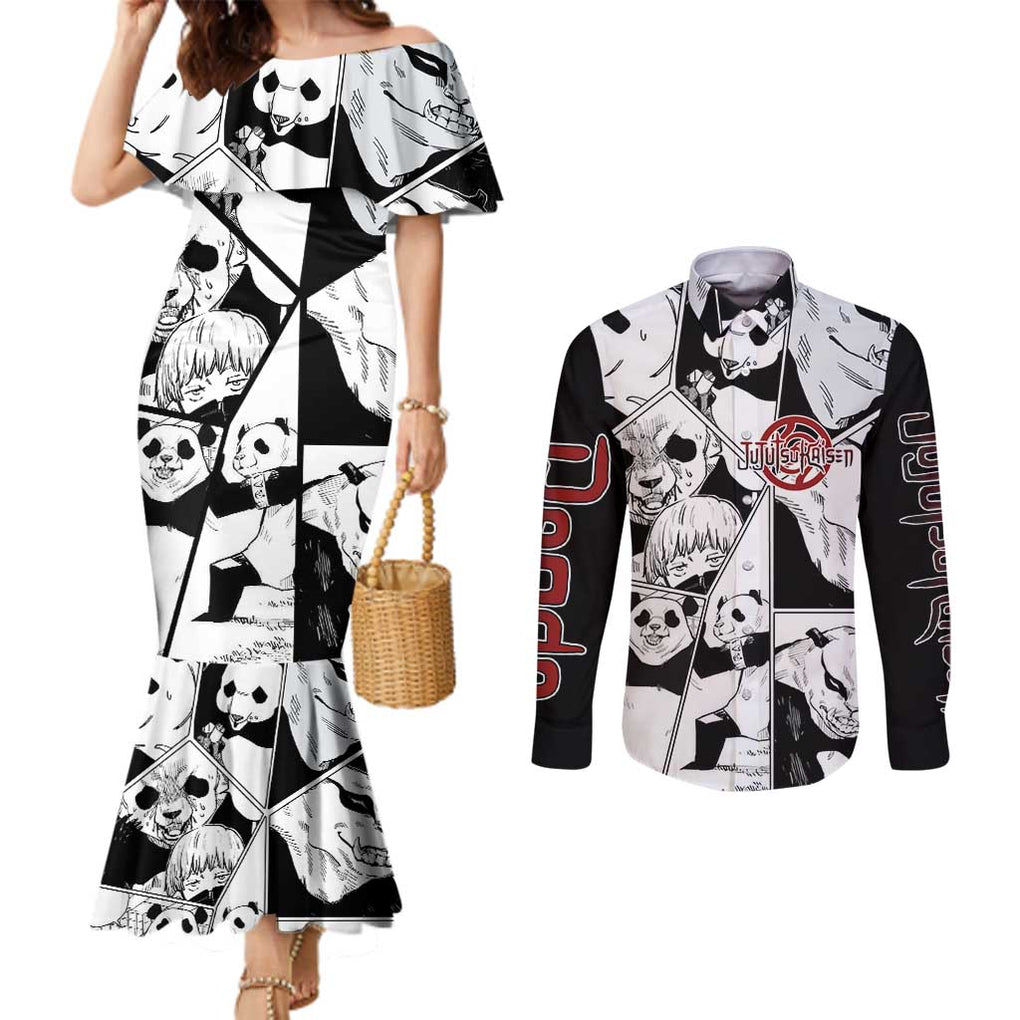 Panda Jujutsu Kaisen Couples Matching Mermaid Dress and Long Sleeve Button Shirt Japan Anime Style