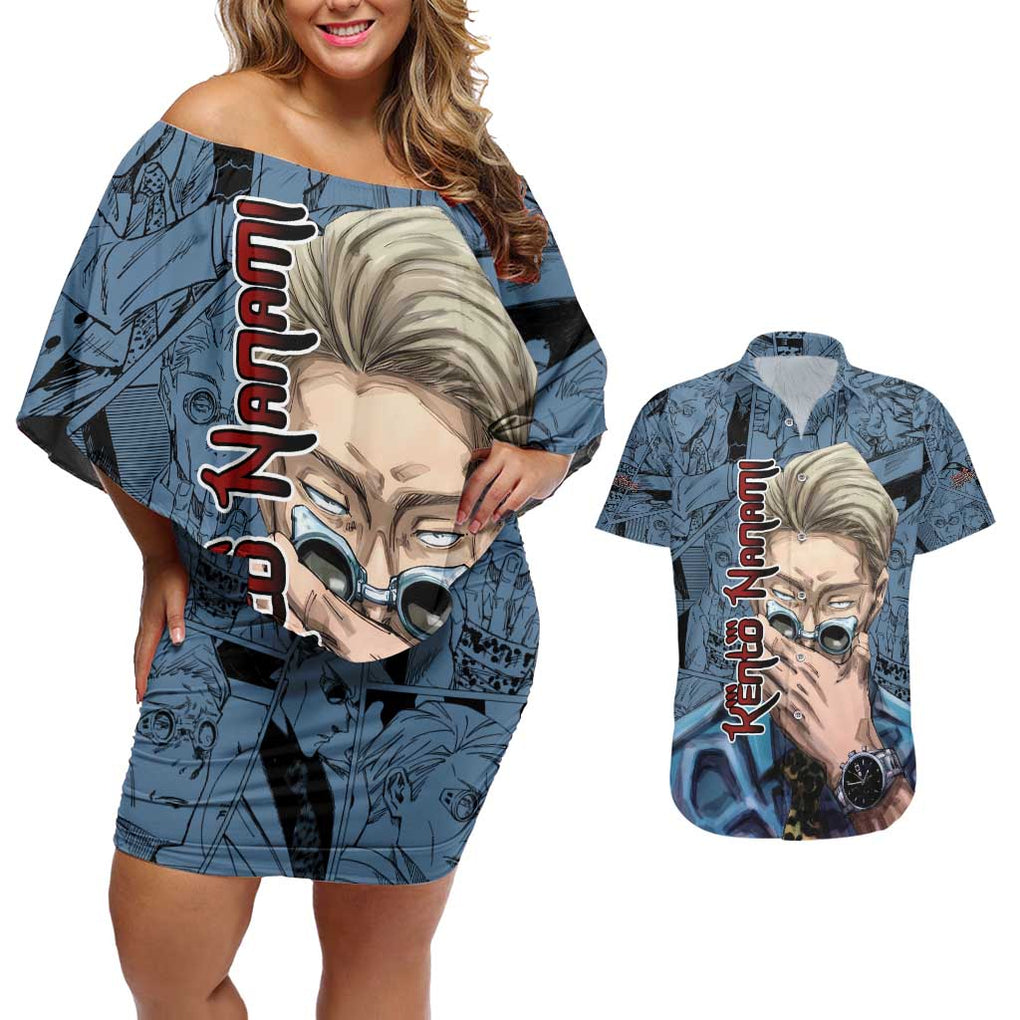 Kento Nanami - Jujutsu Kaisen Couples Matching Off Shoulder Short Dress and Hawaiian Shirt Anime Style