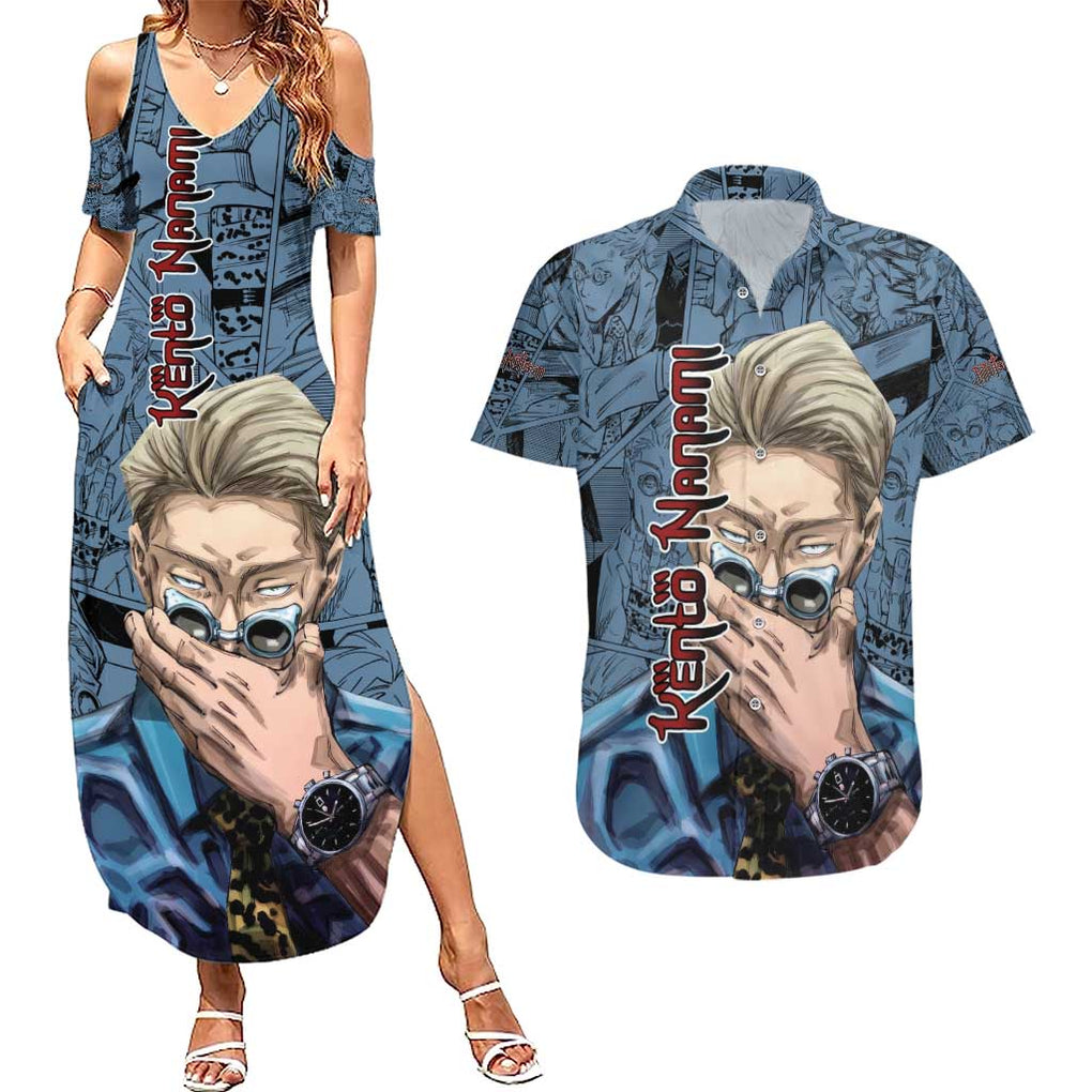 Kento Nanami - Jujutsu Kaisen Couples Matching Summer Maxi Dress and Hawaiian Shirt Anime Style