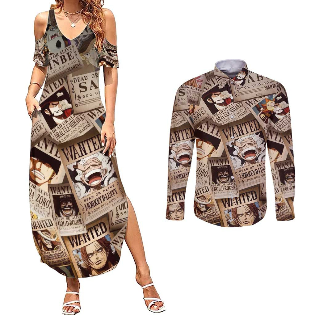 One Piece Wanted - One Piece Couples Matching Summer Maxi Dress and Long Sleeve Button Shirt Anime Style