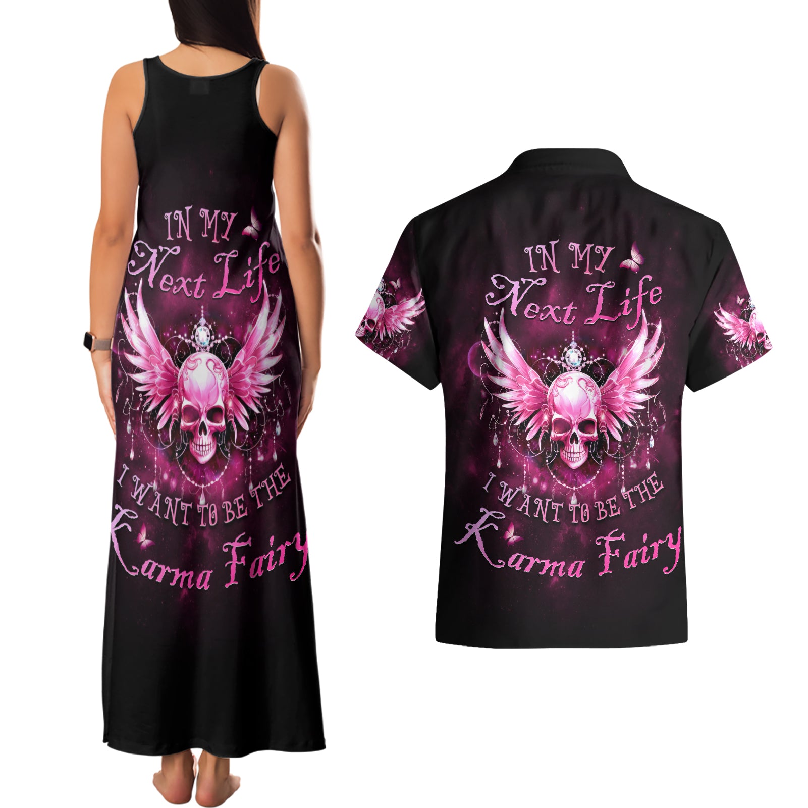 karma-fairy-skull-in-my-next-life-couples-matching-tank-maxi-dress-and-hawaiian-shirt