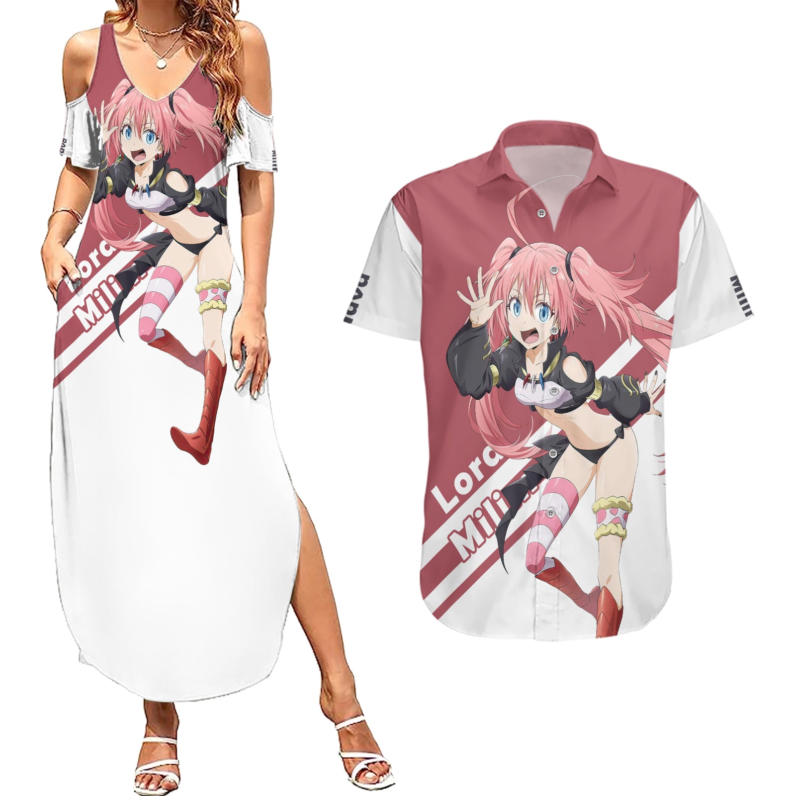 Demon Lord Milim Nava Couples Matching Summer Maxi Dress and Hawaiian Shirt TenSura Anime