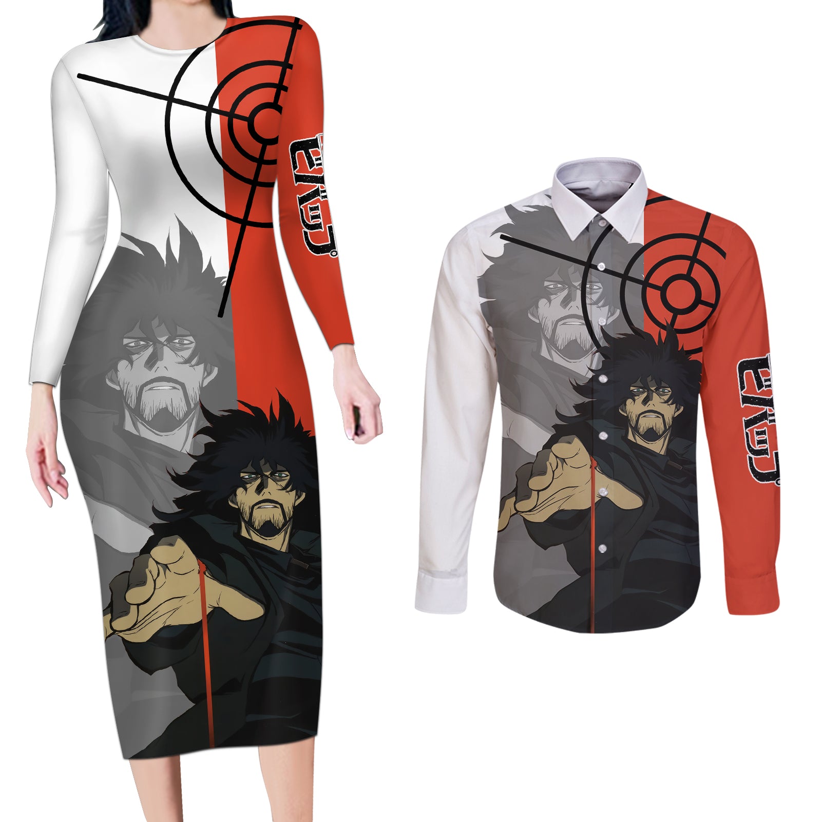 Vincent Volaju Cowboy Bebop Couples Matching Long Sleeve Bodycon Dress and Long Sleeve Button Shirt Anime Style