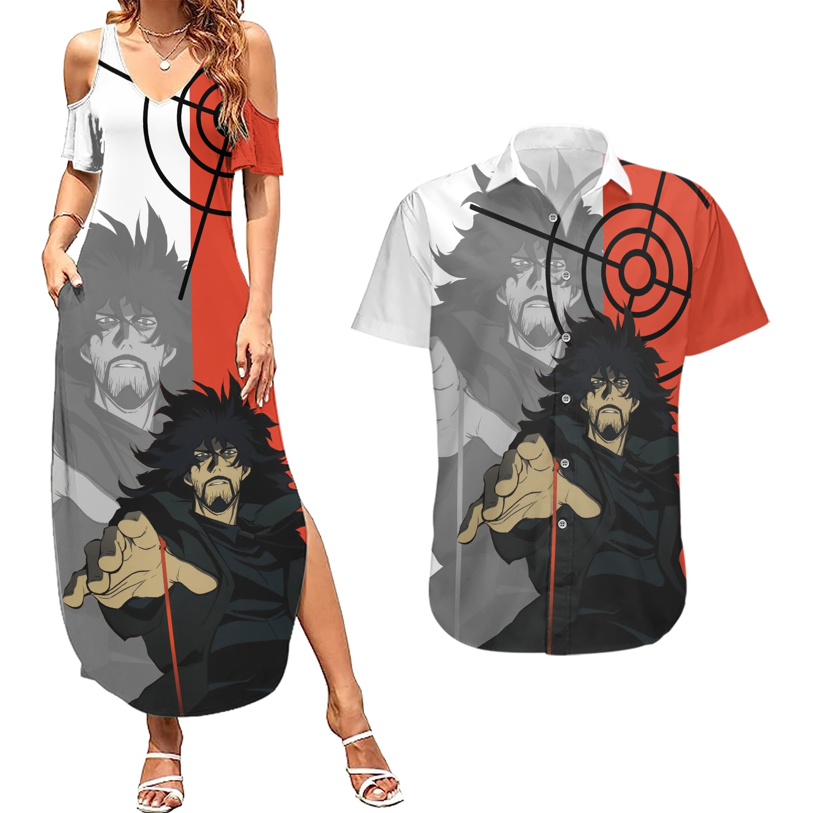 Vincent Volaju Cowboy Bebop Couples Matching Summer Maxi Dress and Hawaiian Shirt Anime Style