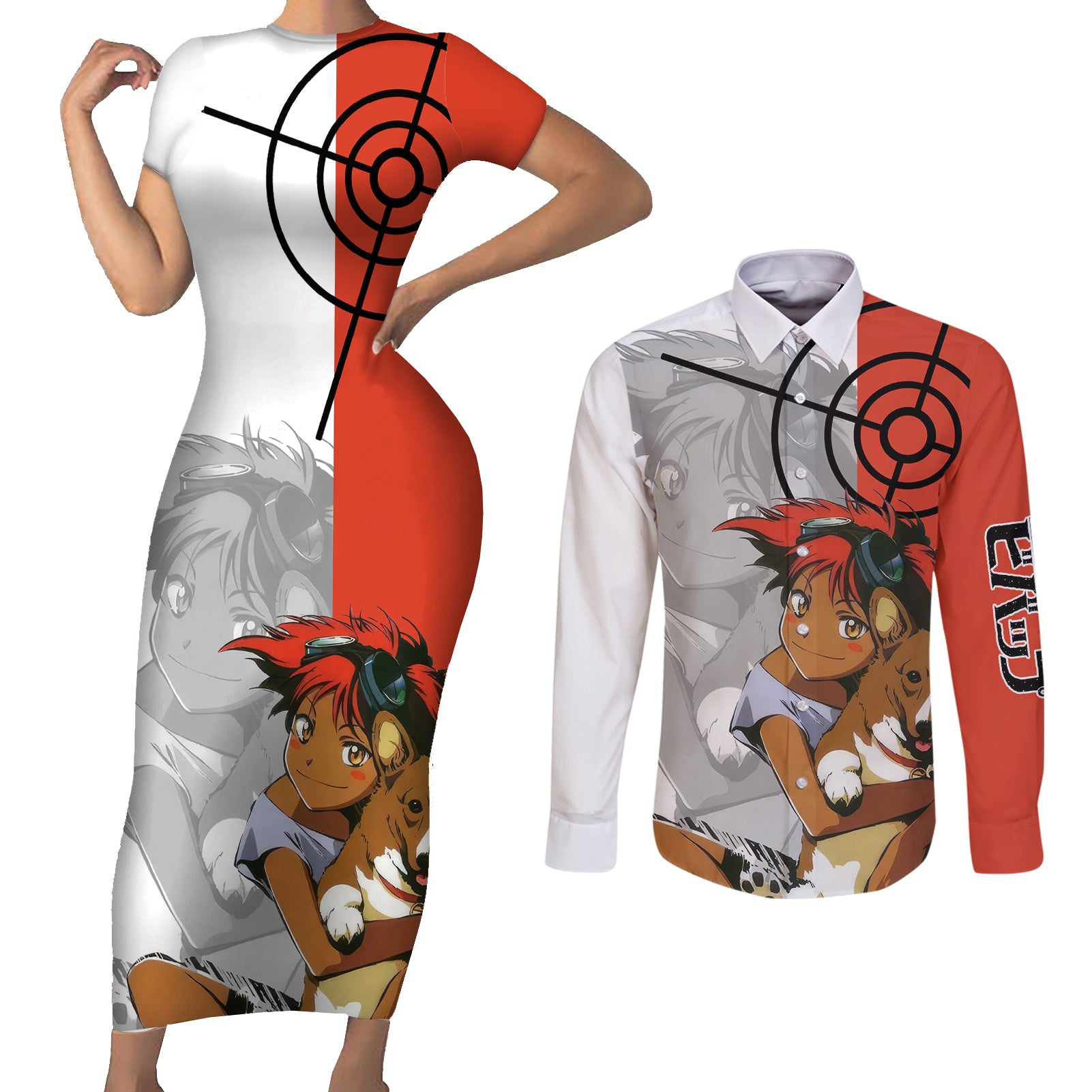 Edward Wong Hau Pepelu Tivrusky IV Cowboy Bebop Couples Matching Short Sleeve Bodycon Dress and Long Sleeve Button Shirt Anime Style