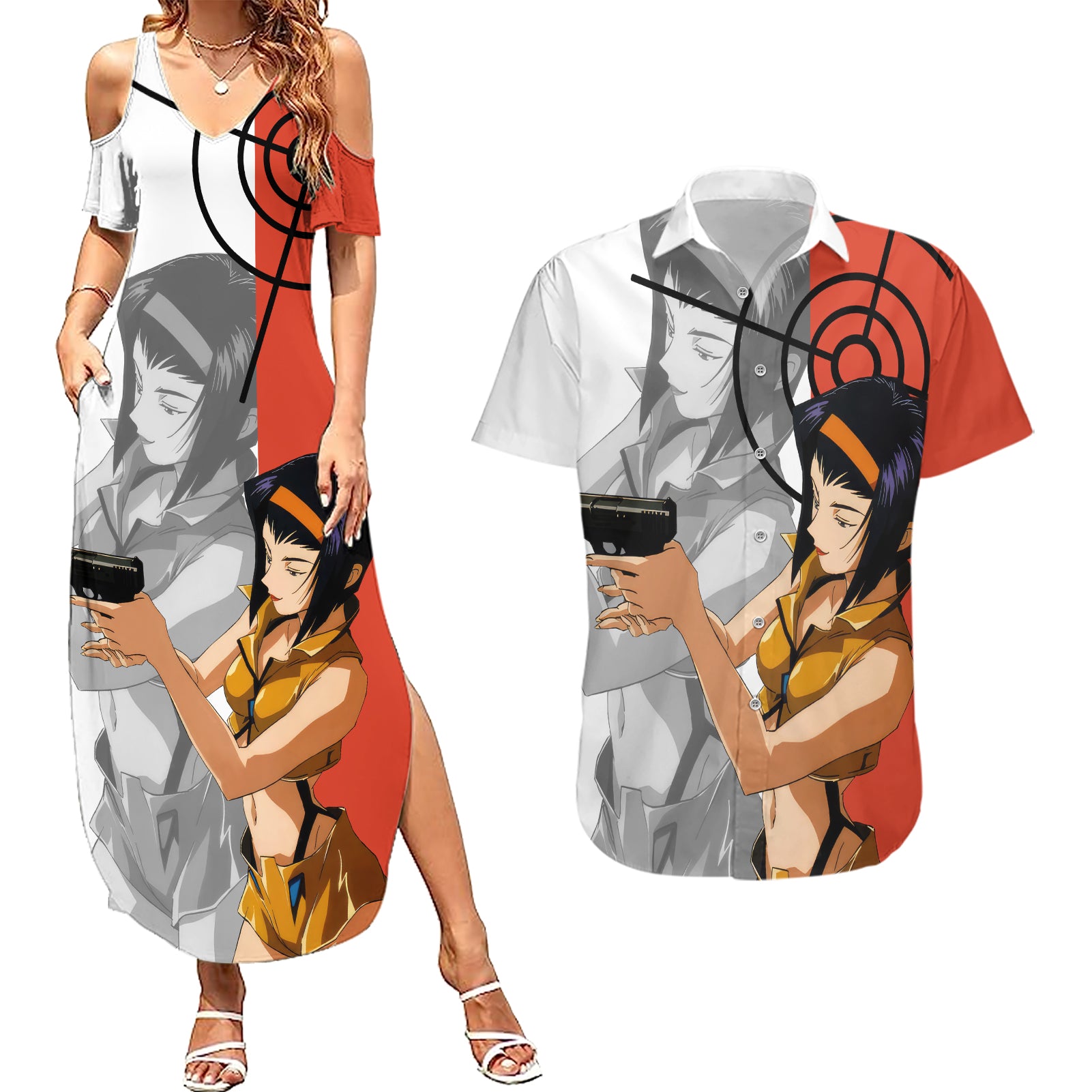 Faye Valentine Cowboy Bebop Couples Matching Summer Maxi Dress and Hawaiian Shirt Anime Style