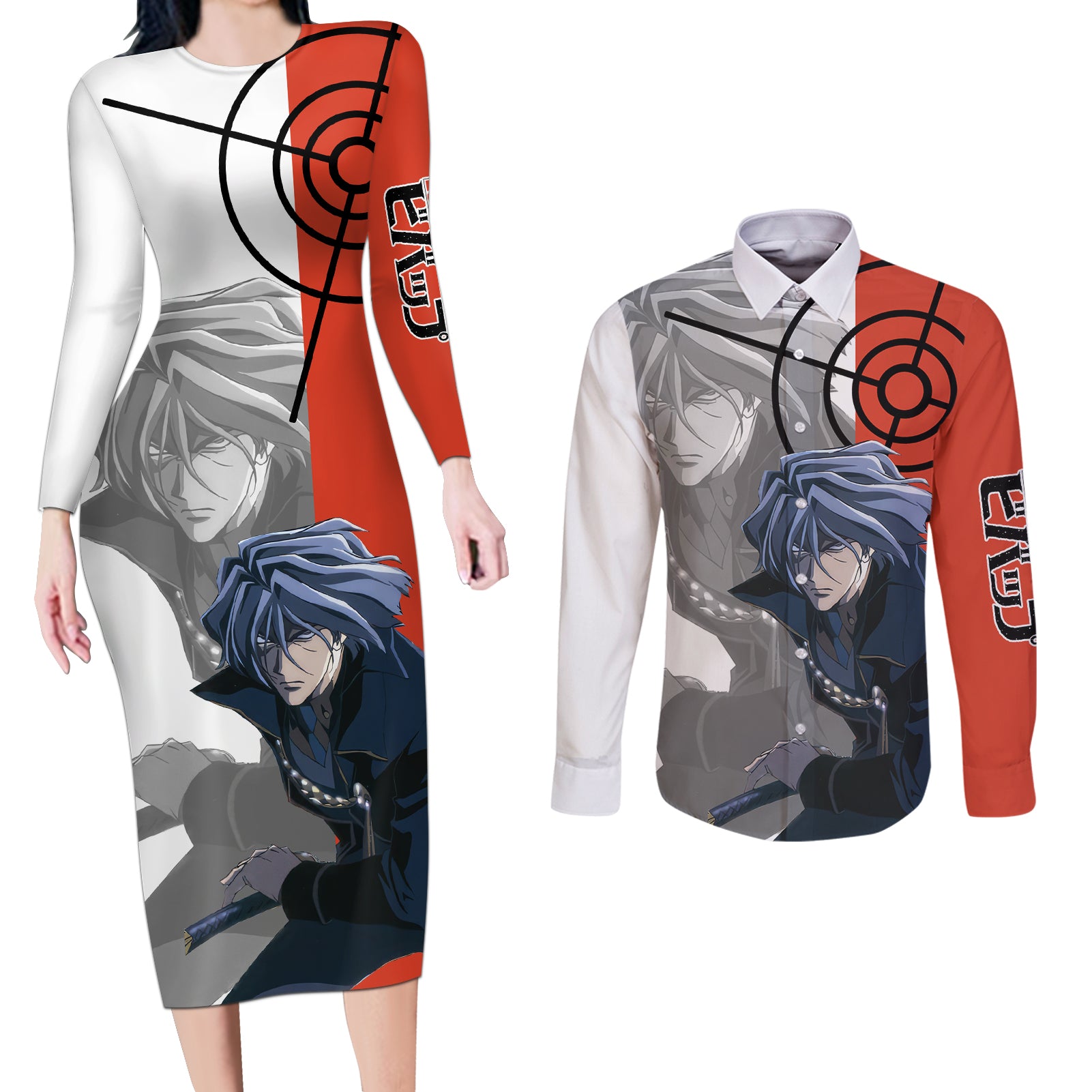 Vicious Cowboy Bebop Couples Matching Long Sleeve Bodycon Dress and Long Sleeve Button Shirt Anime Style