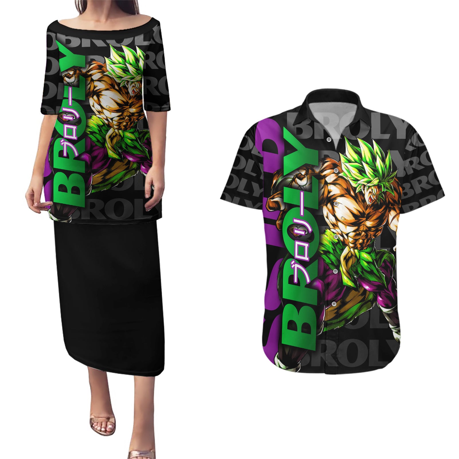 Super Saijan Broly - Dragon Ball Couples Matching Puletasi and Hawaiian Shirt Anime Mix Pattern Style